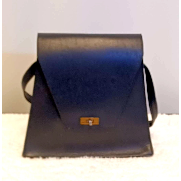Vintage Leather Asymmetrical Purse With Front Snap made of Black Thick Leather - Picture 1 of 5